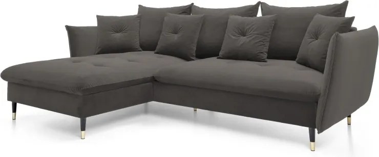Narożnik GLAM Lewostronny z funkcją spania, zestaw z poduszkami wolnostojący tkanina RIVIERA 95 Ciemny szary DOMO HOME