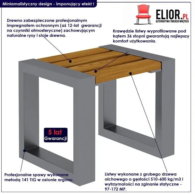 Kwadratowy taboret ogrodowy - Caverno 42 kolory