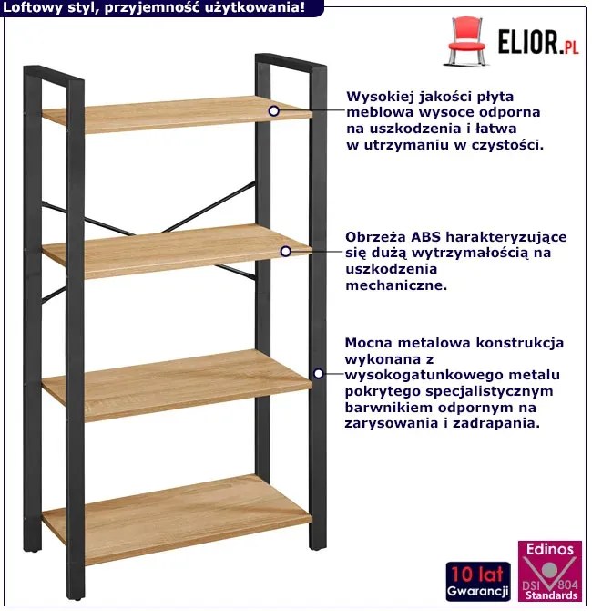 Nowoczesny regał metalowy z 4 półkami dab sonoma P5-B87