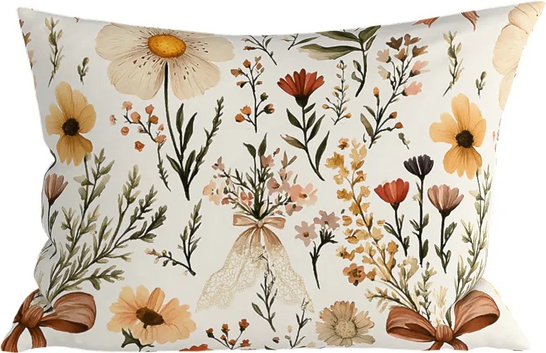 Poliestrowo-bawełniana poszewka na poduszkę FLORAL RIBBON POLY 50x70 cm, kremowy