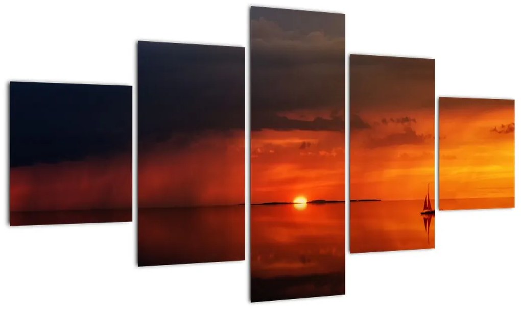 Obraz zachodu słońca z żaglówką (125x70 cm)