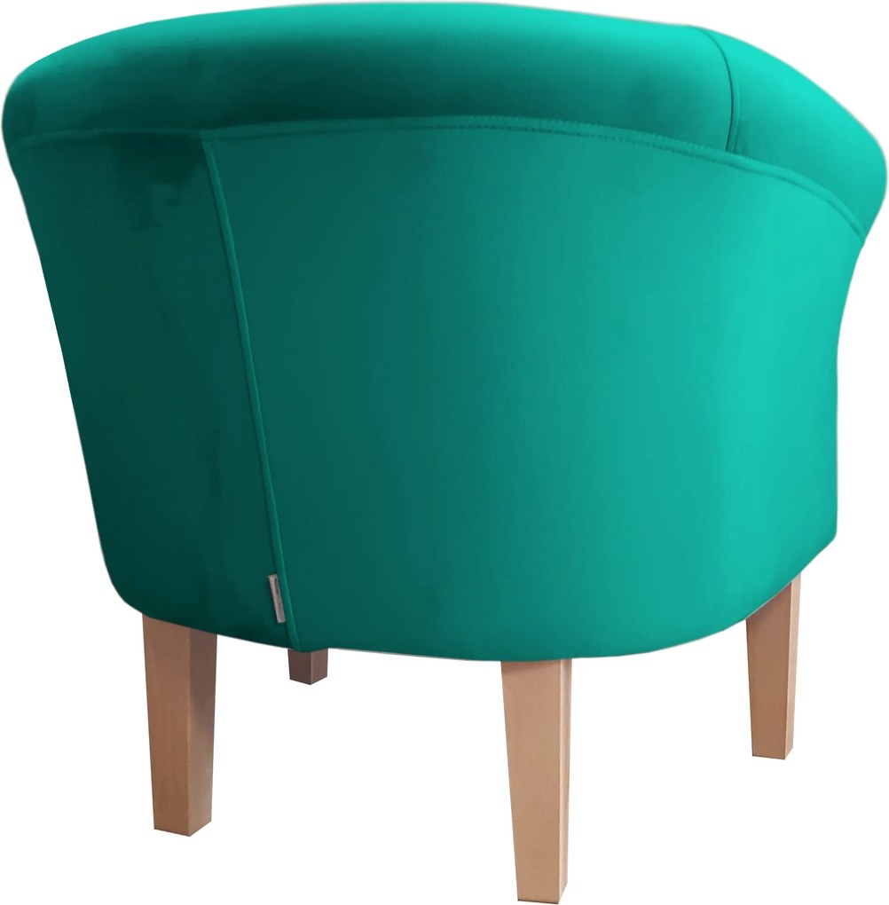 Fotel Milo tkanina Welur wygodny fotel tapicerowany do salonu i sypialni : Kolor nogi - Drewno, Kolor tkaniny - VELVET - MG20, Wysokość nogi - 20 cm