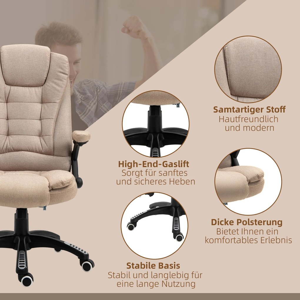 Vinsetto Ergonomiczny fotel biurowy z funkcją masażu i ogrzewania, regulowany, 67 x 74 x 107–116 cm, Brązowy