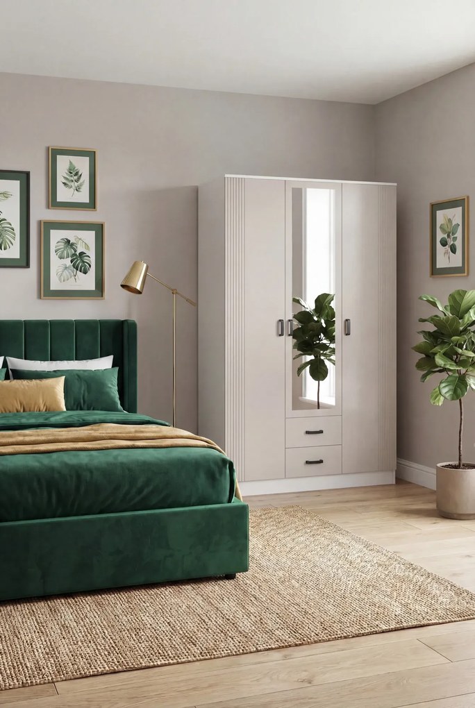 Szafa trzydrzwiowa z lustrem i szufladami biały + kaszmir R4-M10