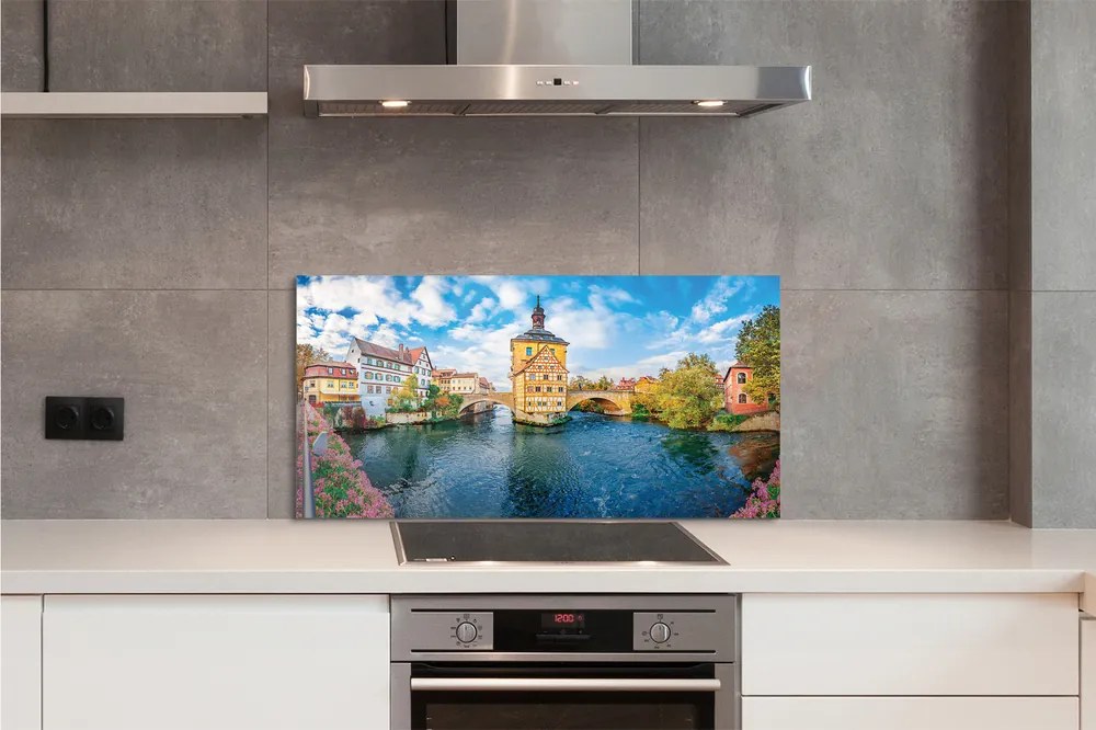 Panel szklany do Kuchni Mosty Starego Miasta o Zmierzchu