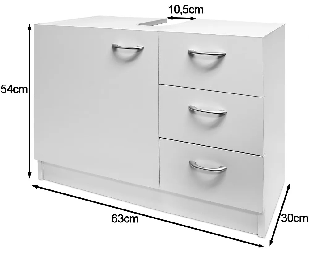Casaria Szafka pod umywalkę z 3 szufladami SILKE, 63x30x54cm, biała