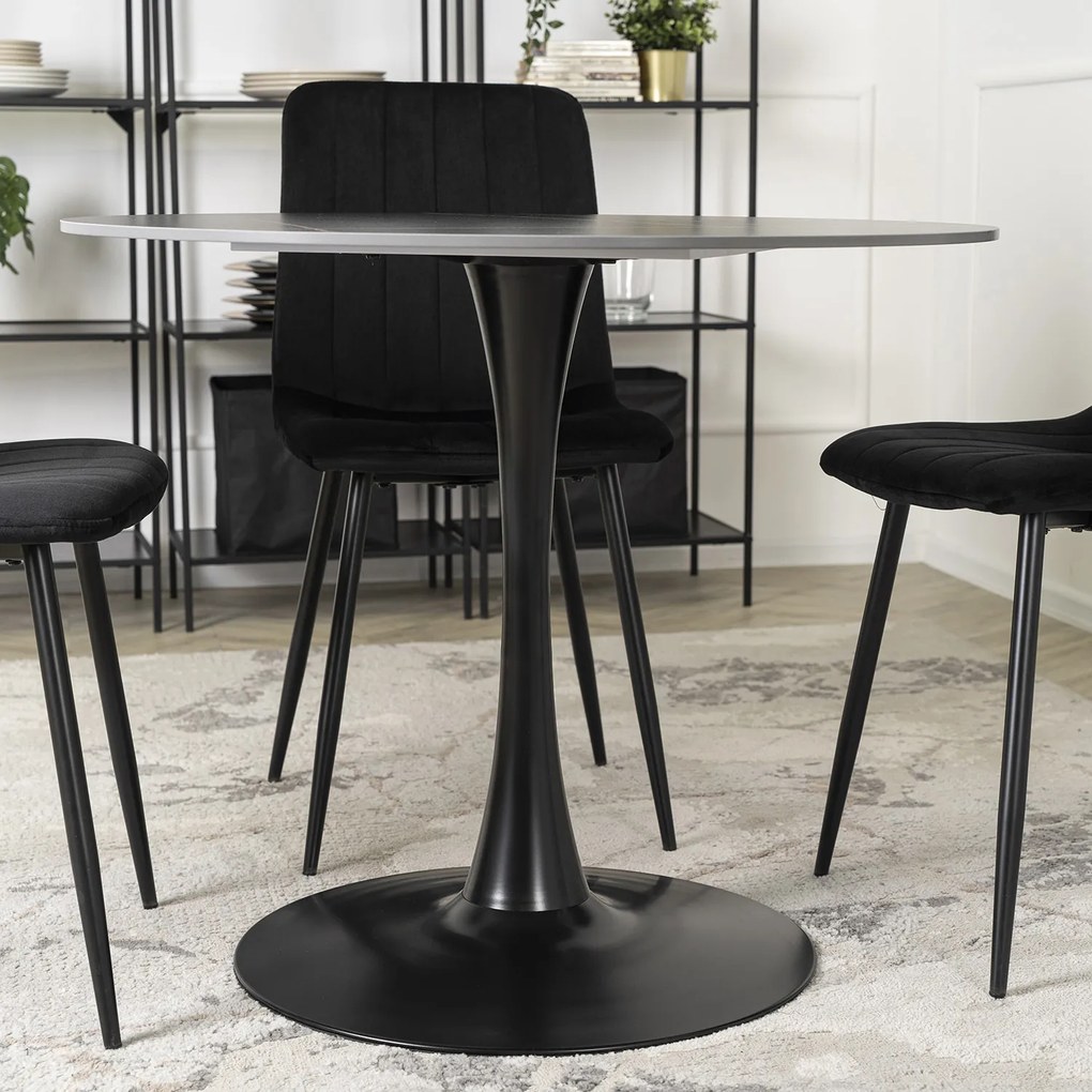 Stół Okrągły SANDER 90 cm Ceramiczny Czarny do Salonu Nowoczesny Loft