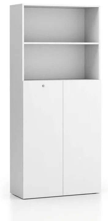 Szafa biurowa SEGMENT 2-drzwiowa, zamykana, 4 półki, 840 x 370 x 1880 mm, biała