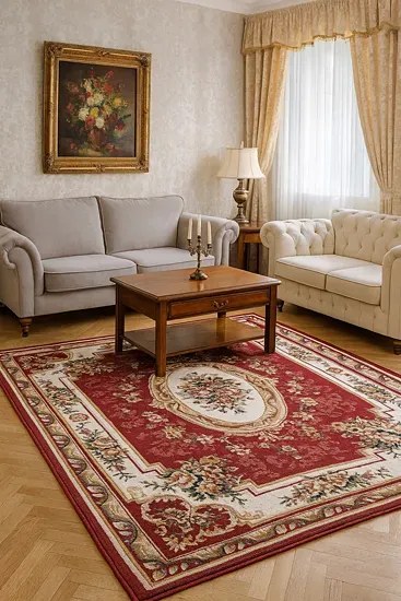 Stylowy prostokątny dywan bordowy rozeta B2-M86