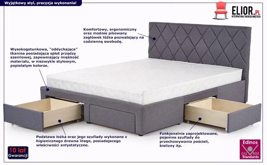 Szare łóżko z szufladami A2-B95