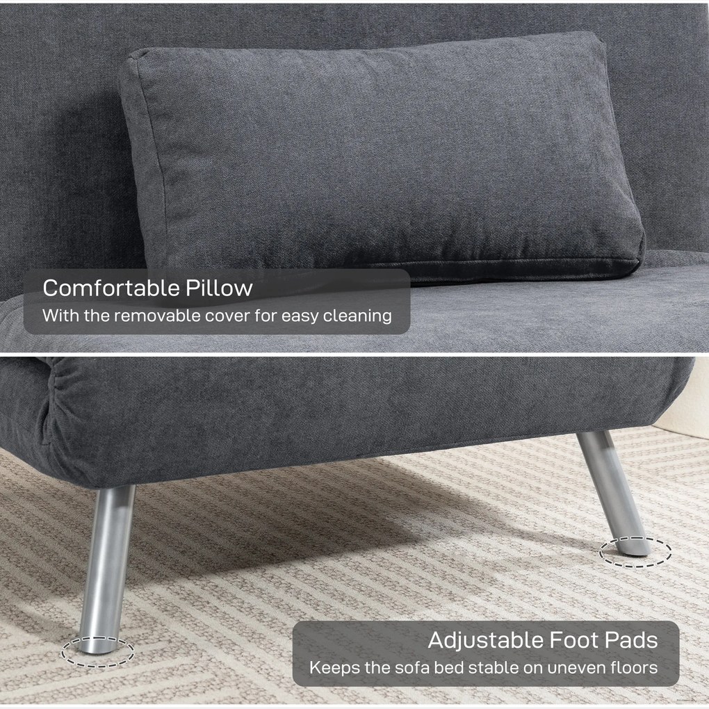 HOMCOM Fotel z funkcją łóżka, design 2-w-1, fotel do spania, łóżko gościnne, materiał pokryciowy, z poduszką, ciemnoszary