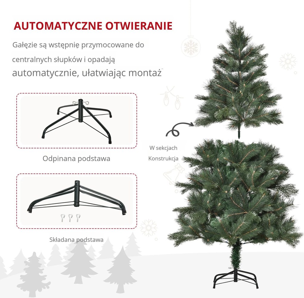 HOMCOM Choinka Ø90 x 180 cm, sztuczna jodła, realistyczne igły, Zielony | Aosom PL