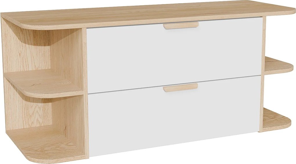 Wisząca szafka podumywalkowa z wnękami – Biały i jasny naturalny – szer. 120 cm – AVORELI
