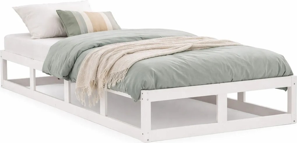 Białe pojedyncze drewniane łóżko 90x200 N4-W43