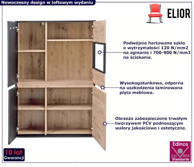 Loftowa witryna do salonu dąb artisan + czarny - Avar 8X