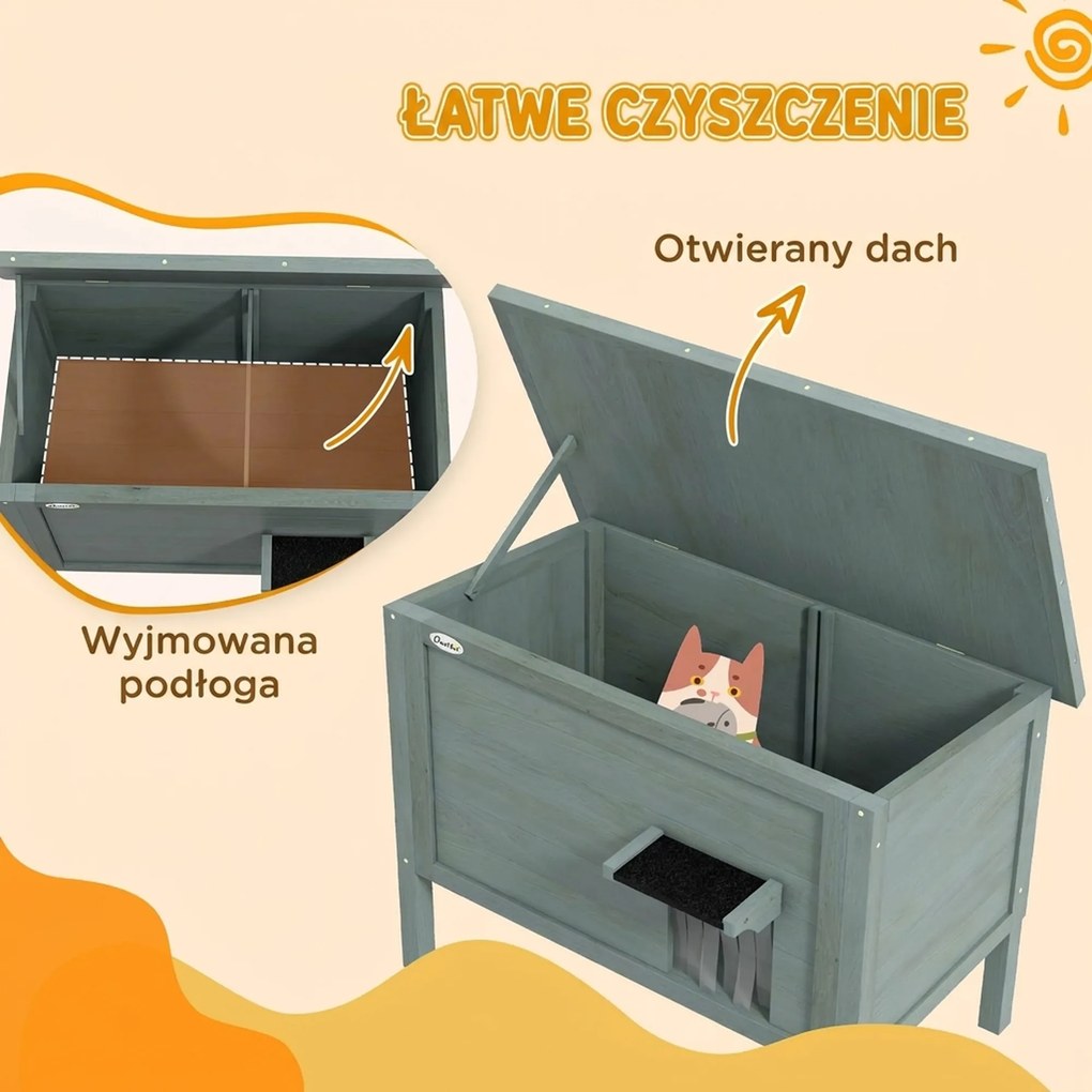 Domek zewnętrzny dla kota PawHut, odporny na warunki atmosferyczne, 1 okno, 1 drzwi, 85 x 50 x 68,5 cm, Ciemnoszary+Czarny
