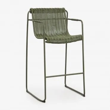Wysoki, Sztaplowany Stołek Ogrodowy Z Podłokietnikami Z Rattanu Syntetycznego I Stali Revia ↑75 Cm & Intensywny Verde Olive - Sklum
