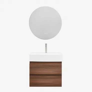 Zestaw Wiszących Mebli Łazienkowych Z Drewna I Forniru Jesionowego Zintegrowany Z Umywalką Ona Ciemna Czerń - Sklum