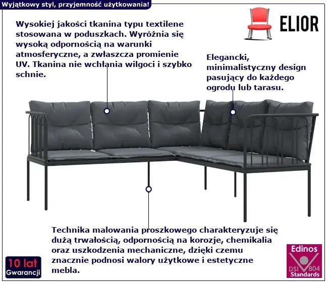 Sofa ogrodowa z antracytowymi poduszkami - Brenno
