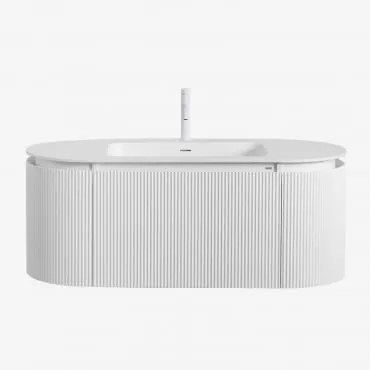 Zestaw Mebli Łazienkowych Z Drewna Zintegrowany Z Umywalką Carsone Biała & Bez Jednostki Pomocniczej & Bezlusterkowiec - Sklum