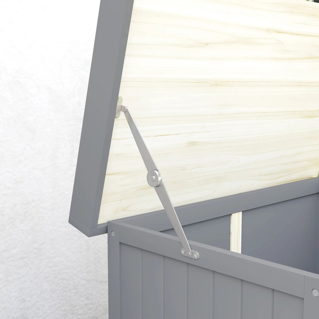 Outsunny Szafka Ogrodowa, Szafka na Narzędzia do Zewnętrznego Użytku, z Powierzchnią Roboczą, Drewno i Stal Nierdzewna, Podwójne Drzwi, Szary