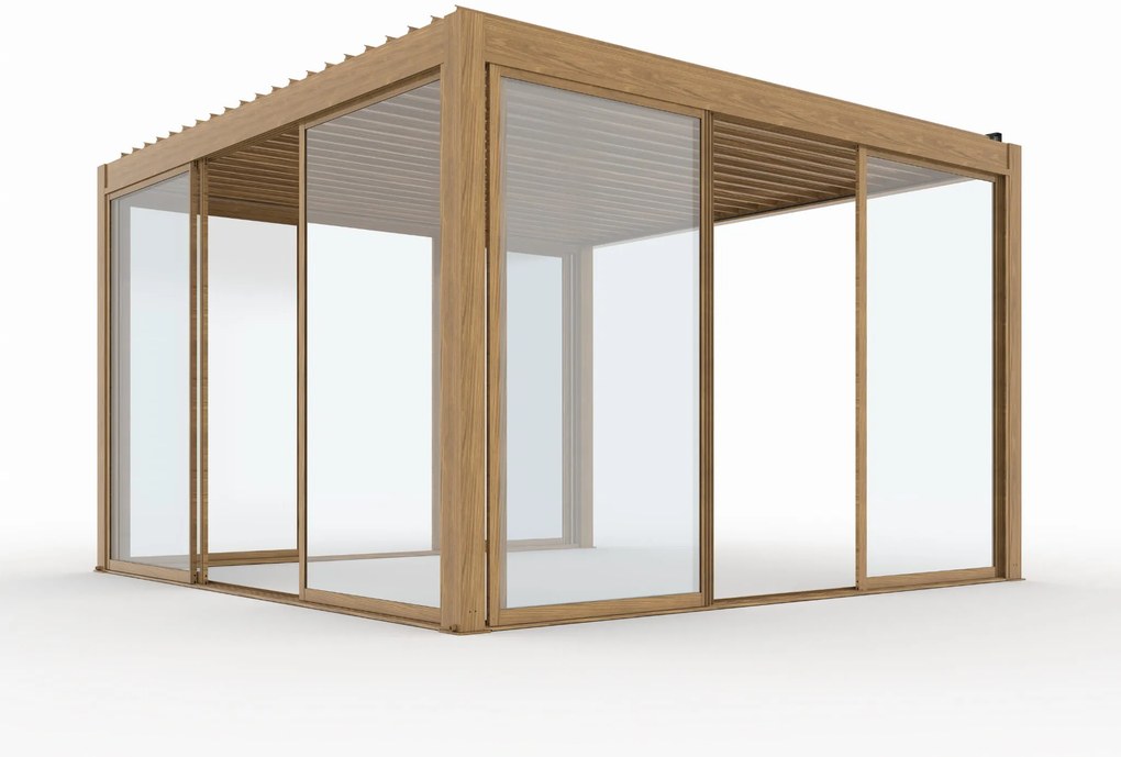 DRZWI PRZESUWNE SZKLANE LUXE 370X218 CM DO PERGOLI 4M KOLOR DREWNA