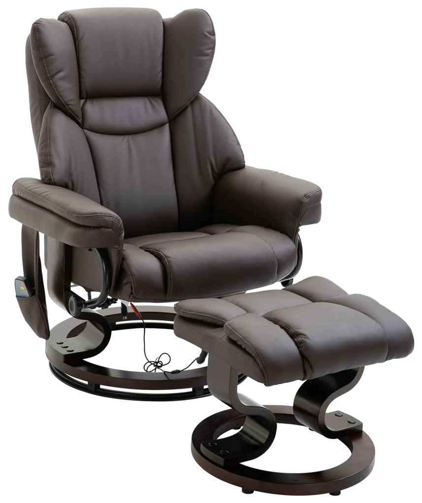 HOMCOM fotel do masażu z pufą fotel relaksacyjny nachylenie 145° sztuczna skóra kolor brązowy 79 x 82 x 101 cm