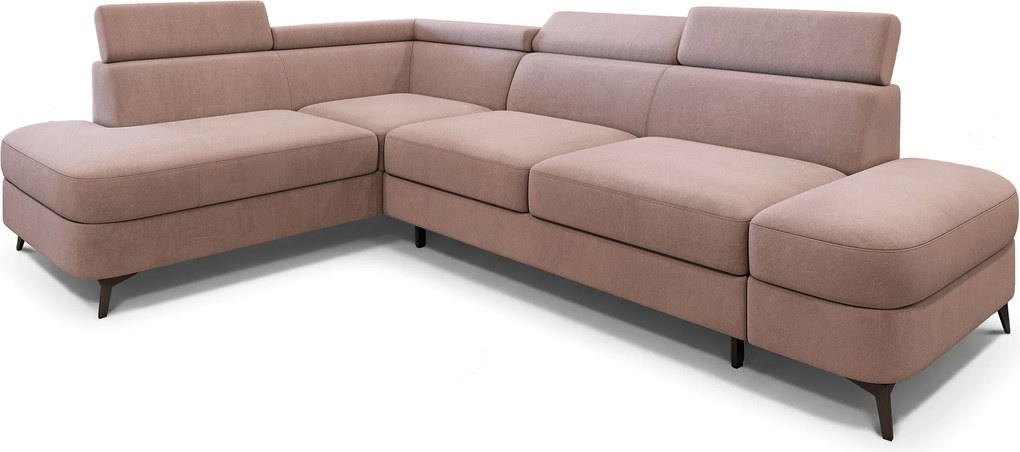 Masseno Narożnik AVISE z funkcją spania i pojemnikiem na pościel Narozniki L, Rozkładana sofa - Pudrowy róż, MATT VELVET 61