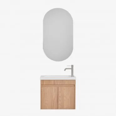 Zestaw Wiszących Mebli Łazienkowych Zintegrowany Z Umywalką Narek Popielaty Brąz & Owalny Z Miejscem Do Przechowywania Czarny - Sklum