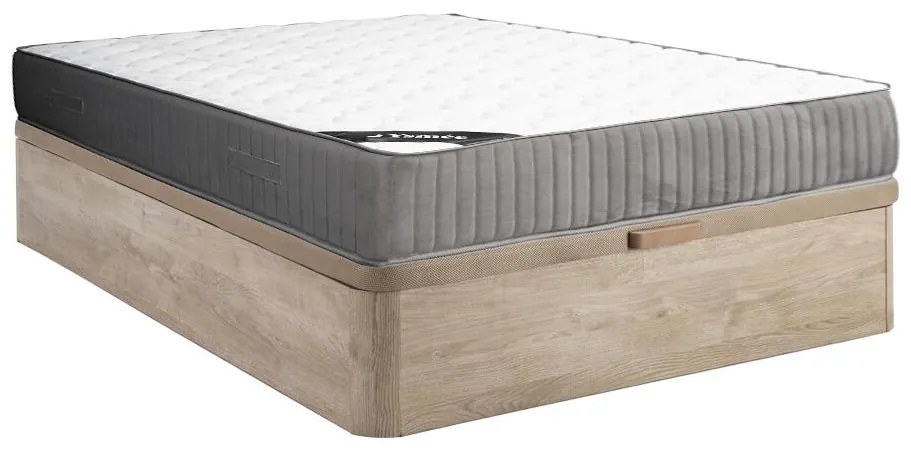 Zestaw 140 x 190 cm stelaż z jasną naturalną skrzynią + materac o grub. 30 cm z pianką HR i wierzchnią warstwą lateksu - MALINO marki YSMÉE
