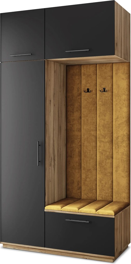 Masseno Garderoba REMA 120/240/60 cm Nowoczesna Szafa do Przedpokoju Dąb wotan, MONOLITH 48 (Żółty)