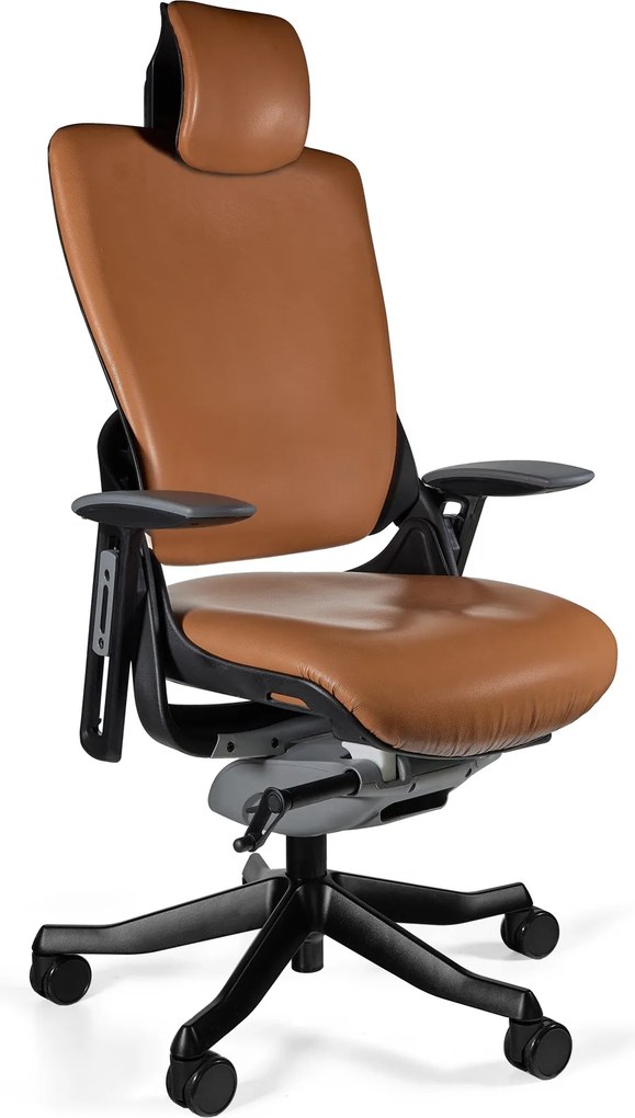 Fotel ergonomiczny Wau 2, zgodny z normą BHP, skóra naturalna i czarny stelaż