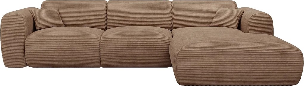 Kanapa narożna duża rozkładana typu express ze sztruksowego weluru w kolorze taupe - Materac 13 cm memory foam POGNI