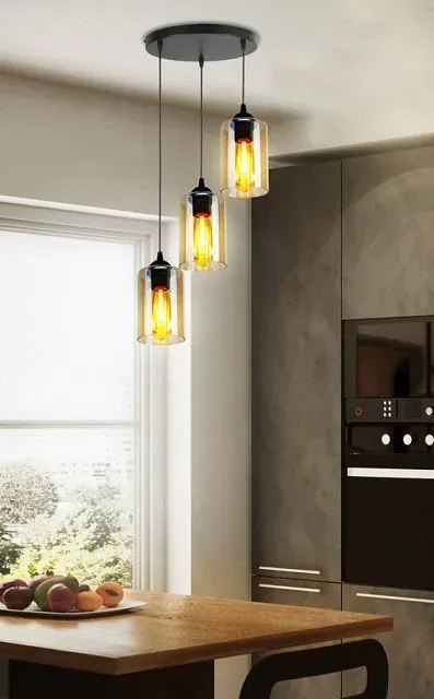 Czarna lampa wisząca z trzema ozdobnymi kloszami V138 D9-N13