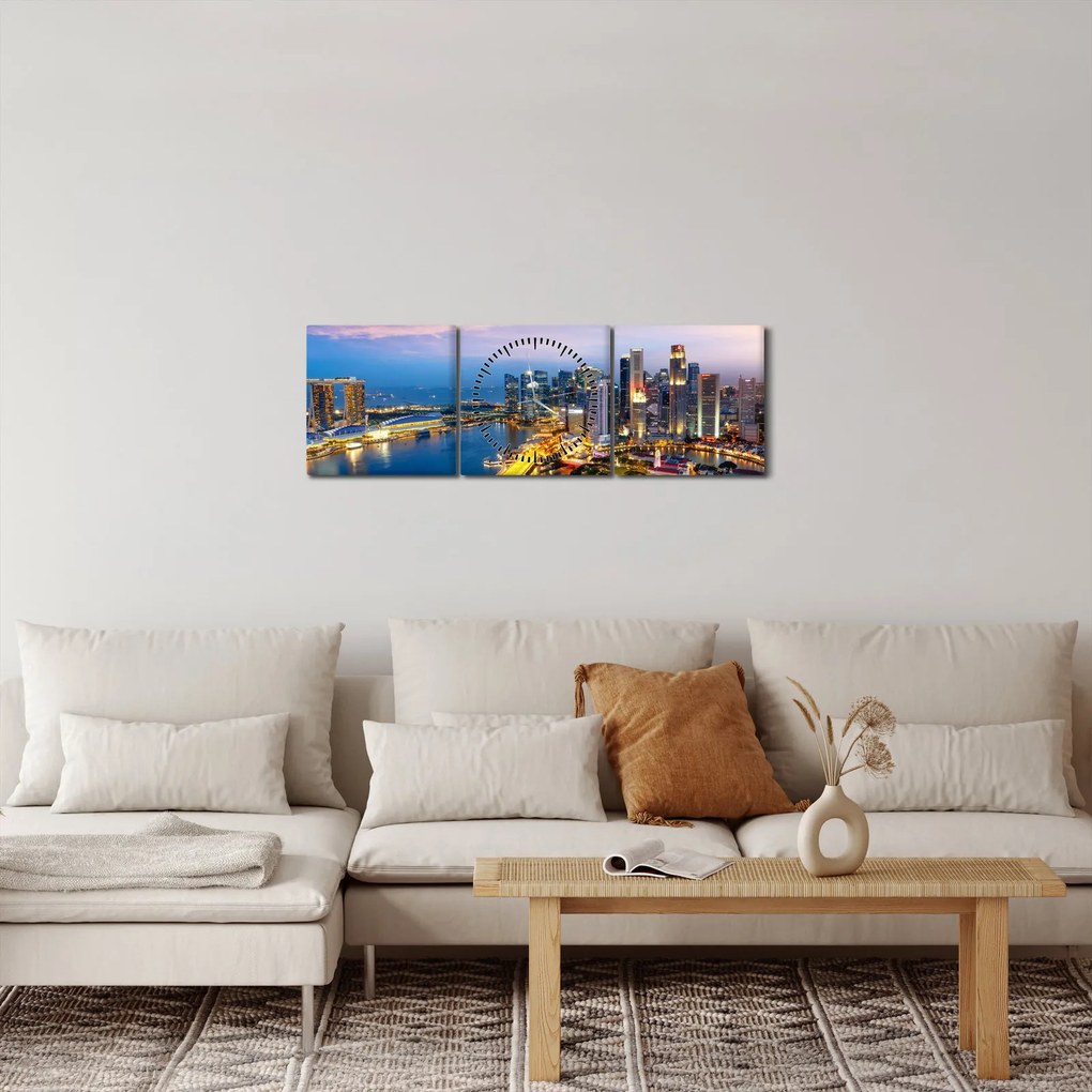 Obraz - Singapur, Azja (z zegarem) (90x30 cm)
