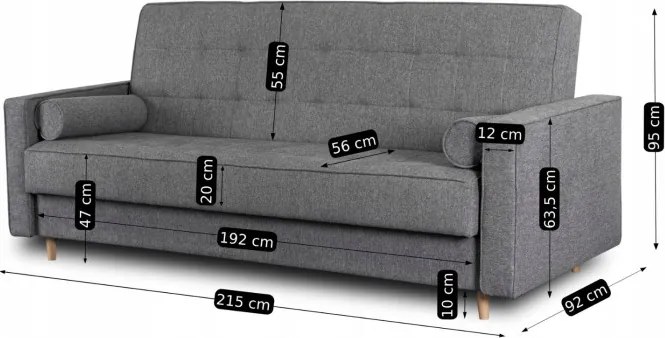 Sofa z Funkcją Spania MALTA Wersalka Rozkładana Dwuosobowa Szara Nowoczesna do Salonu