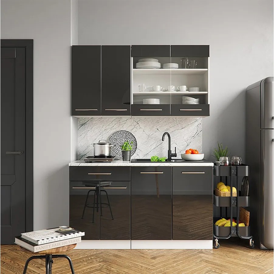 Pojedyncza kuchnia antracyt wysoki połysk 140x46x81.6 fame-line