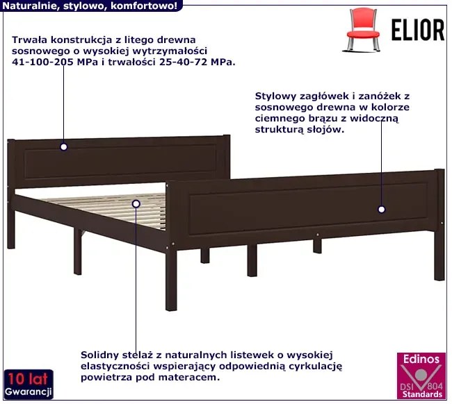 Drewniane klasyczne łóżko ciemny brąz 120x200 G0-H06