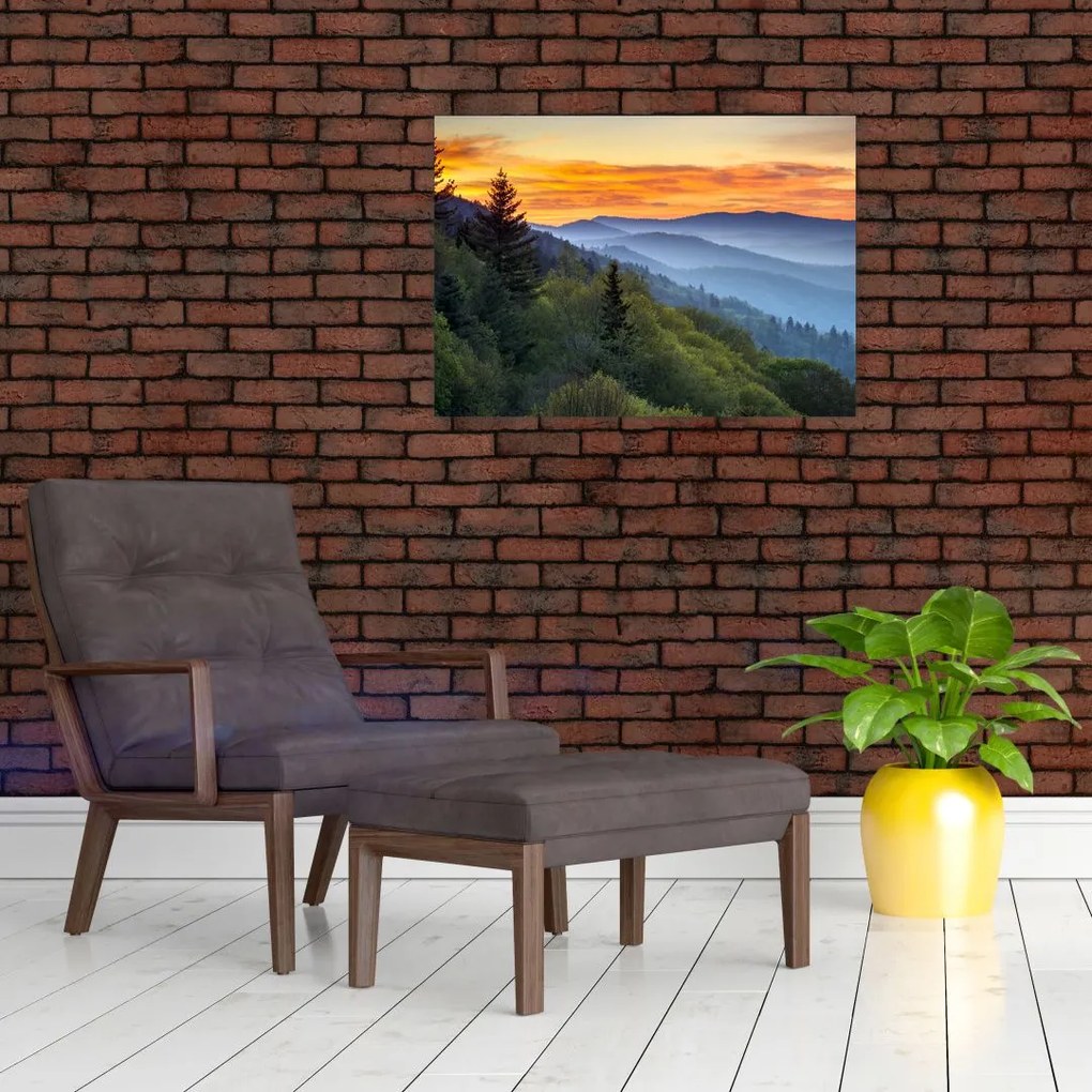 Obraz na szkle - Czerwone chmury w górach (70x50 cm)