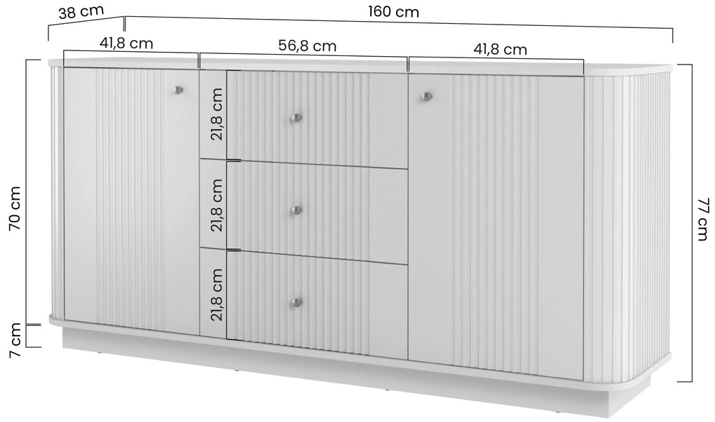 Komoda Vesper 160 cm z szufladami na cokole - czarny / czarne uchwyty