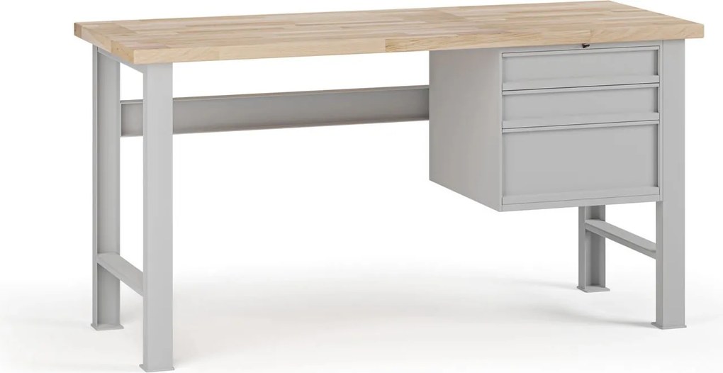 Stół warsztatowy G7, blat bukowy, 1700 x 800 x 840 mm, 1x kontener, 3x szuflada, szary