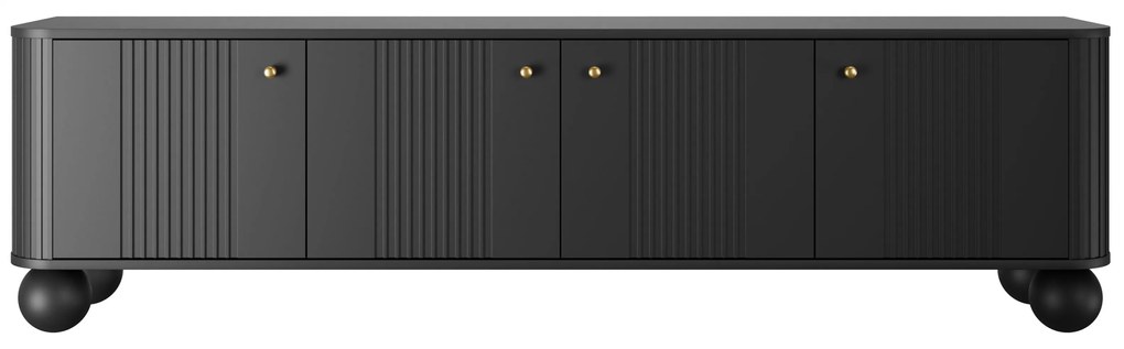 Szafka RTV Vesper 4D 187 cm - czarny / złote uchwyty / nogi kule