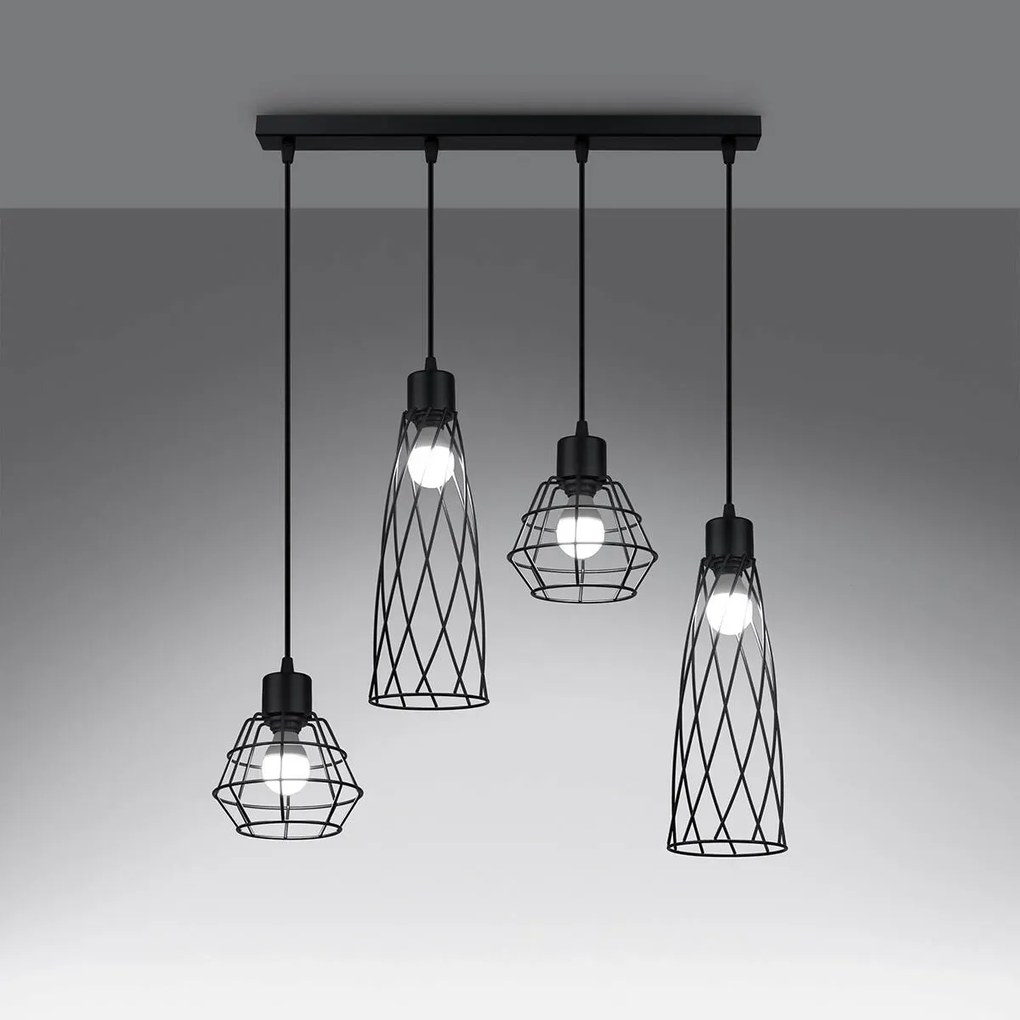 Lampa wisząca SUBA 4L czarna geometryczna SOLLUX  LIGHTING