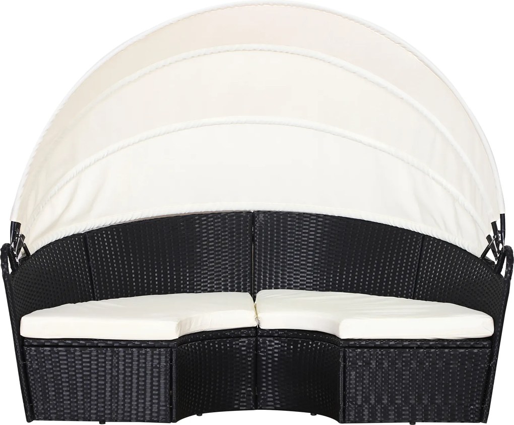 Rattanowa wyspa z daszkiem przeciwsłonecznym Stół krzesła Metalowe poduszki Kremowy komplet | Aosom PL