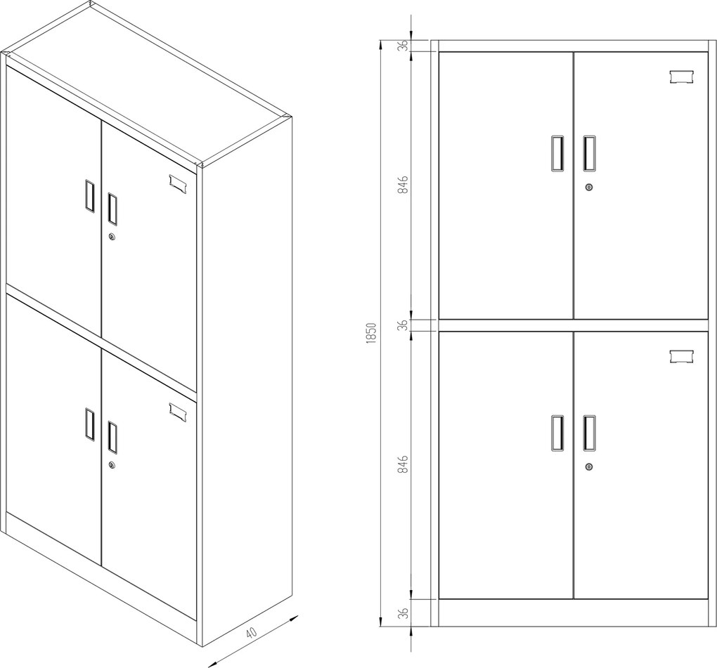 Szafa biurowa czterodrzwiowa Magda 90x40x185 cm szara