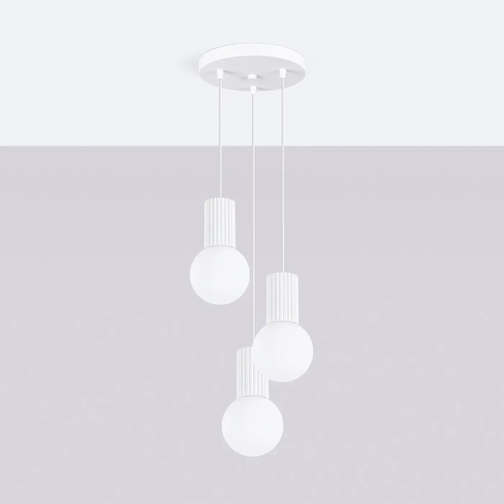 Lampa wisząca HALO 3P biała ryflowana SOLLUX LIGHTING