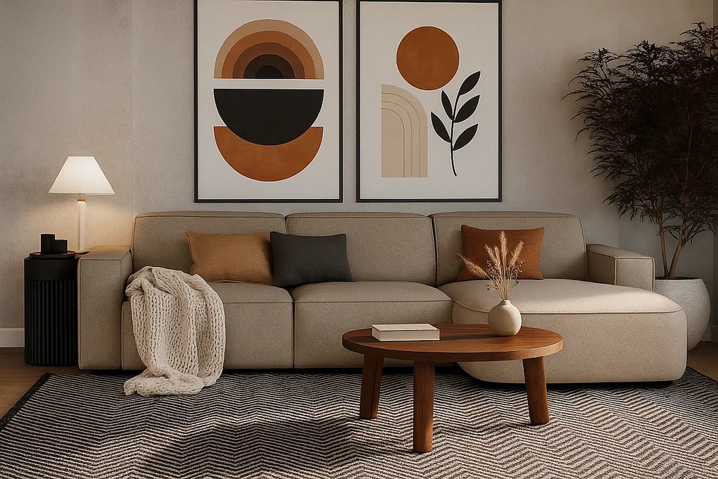 Narożnik modułowy Cursal B prawostronny– sofa narożna 282 × 166 cm, beige Raven 30, nowoczesny design