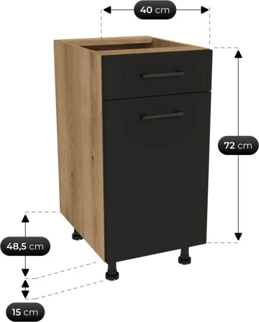 Zestaw Mebli Kuchennych MODERN 260 cm Czarny/Dąb Evoke Loftowy