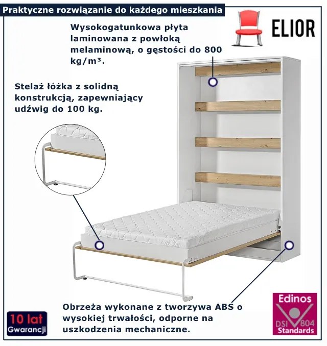 Półkotapczan pionowy biały + dąb 140x200 H9-G18