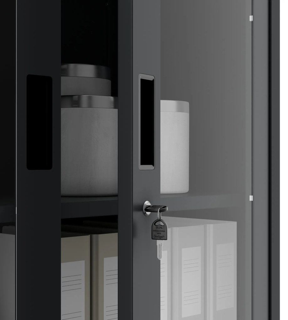 Biurowa szafa metalowa z sejfem na akta i dokumenty FILIP, 900 x 1850 x 400 mm, antracytowa